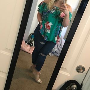 Floral Ruffle OTS Top